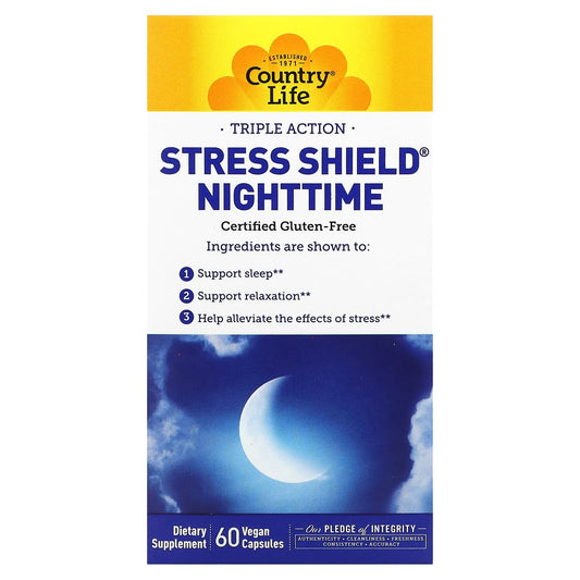 Country Life Stress Shield Nighttime, Triple Action, 60 Vegan Capsules - Image 1