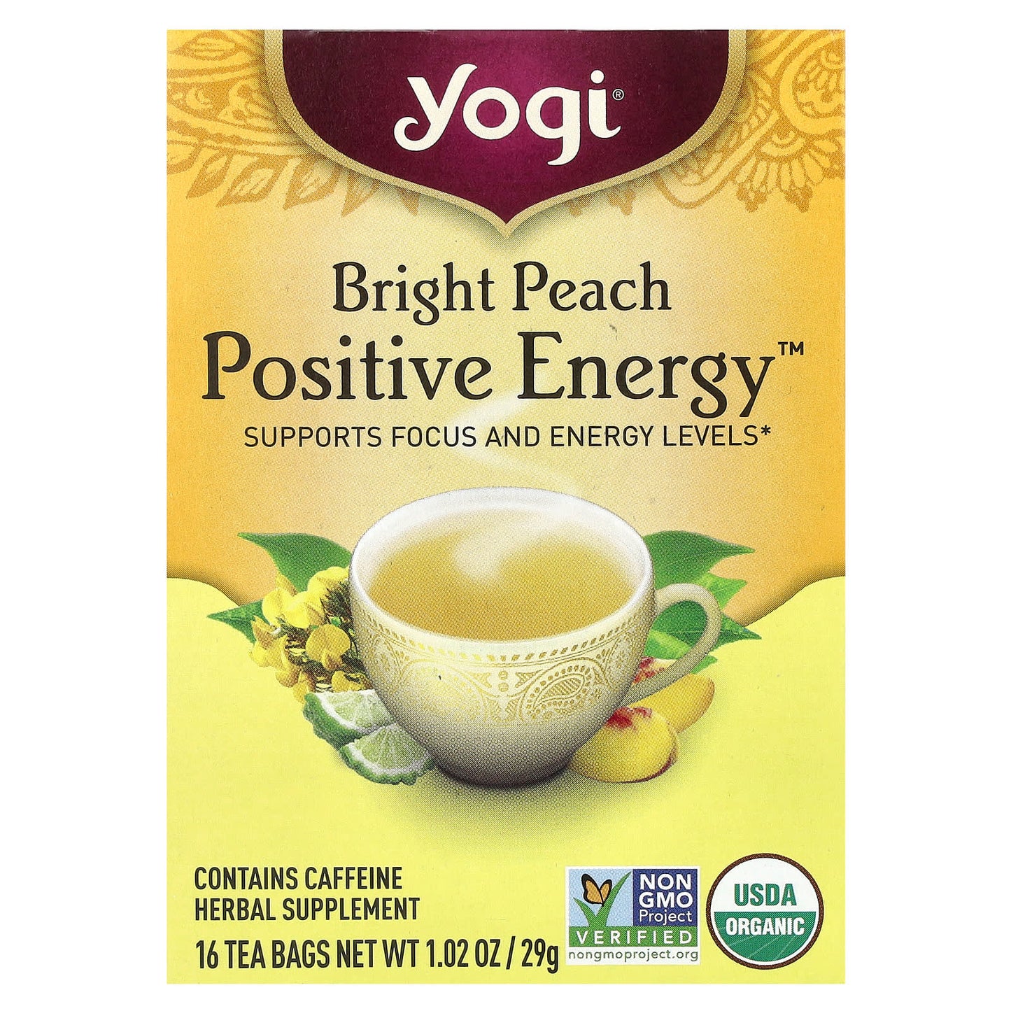 Yogi Tea, Positive Energy™, Bright Peach , 16 Tea Bags, 1.02 oz (29 g) - Image 1