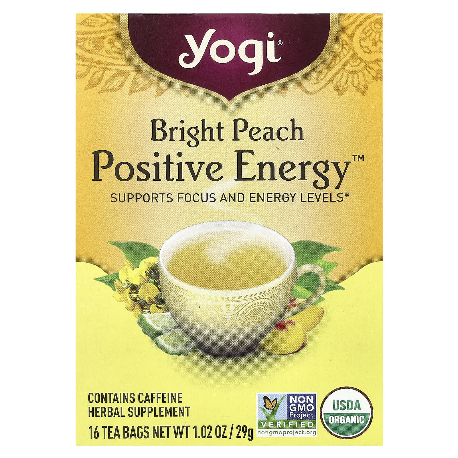 Yogi Tea, Positive Energy™, Bright Peach , 16 Tea Bags, 1.02 oz (29 g) - Image 1