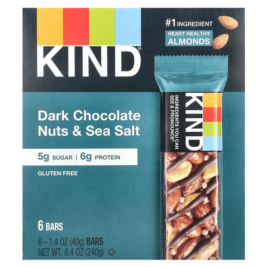 KIND Bars, Protein Bars, Dark Chocolate Nuts & Sea Salt, 6 Bars, 1.4 oz (40 g) Each - Image 1