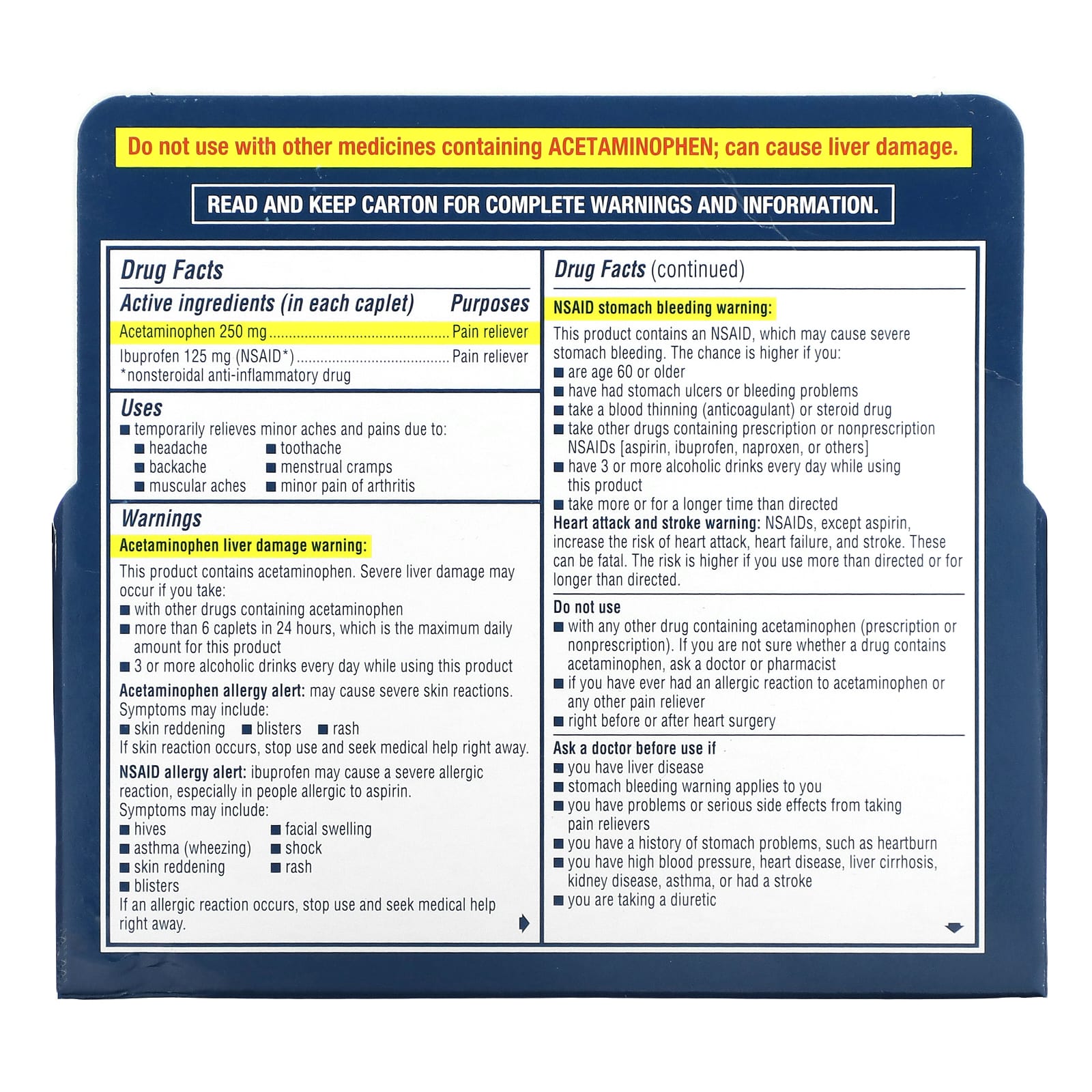 Advil Dual Action Pain Relief with Acetaminophen & Ibuprofen, 144 Caplets - Image 2