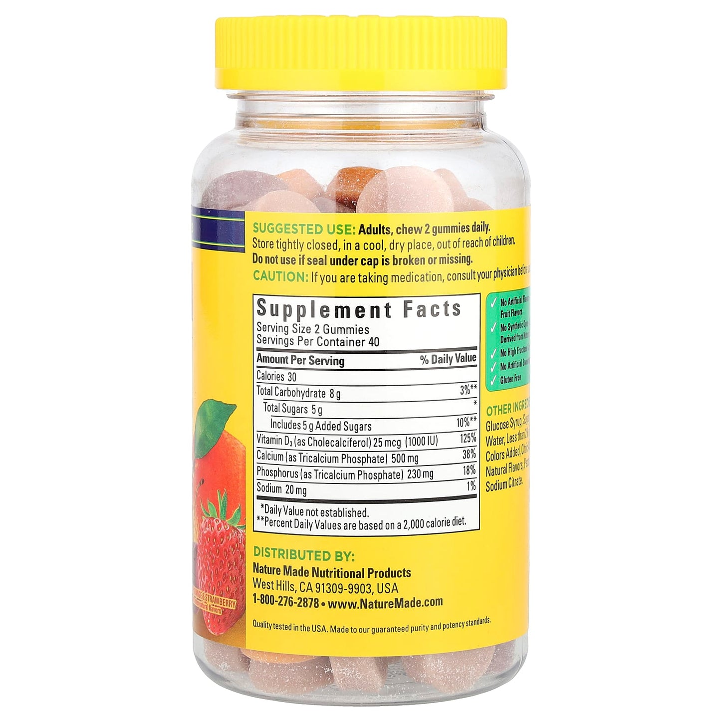 Nature Made, Calcium with Vitamin D3 Gummies, Cherry, Orange & Strawberry, 80 Gummies - Image 2