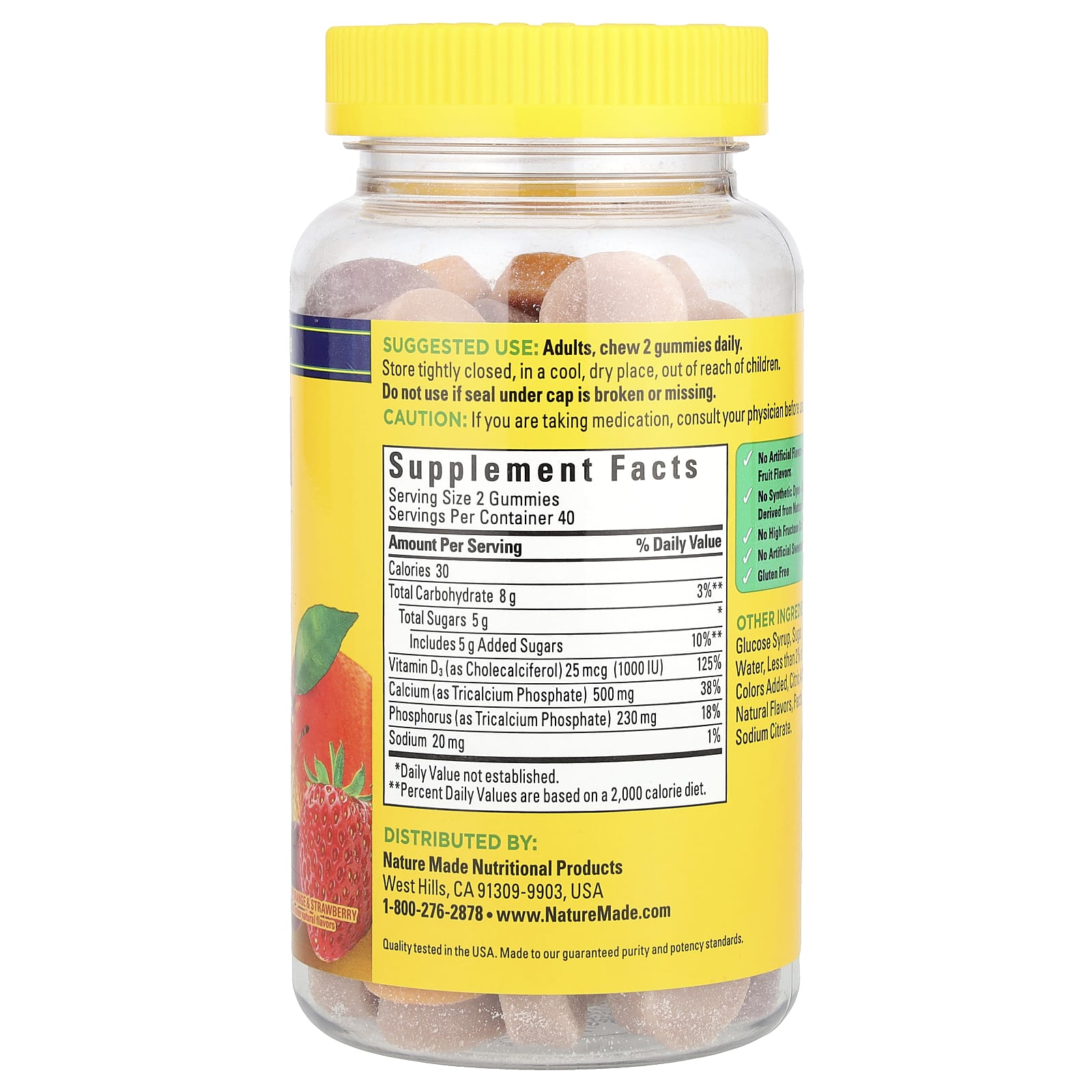 Nature Made, Calcium with Vitamin D3 Gummies, Cherry, Orange & Strawberry, 80 Gummies - Image 2