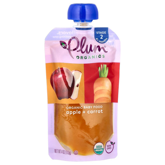 Plum Organics, Organic Baby Food, 6+ Months, Apple + Carrot, 4 oz (113 g) - Image 1