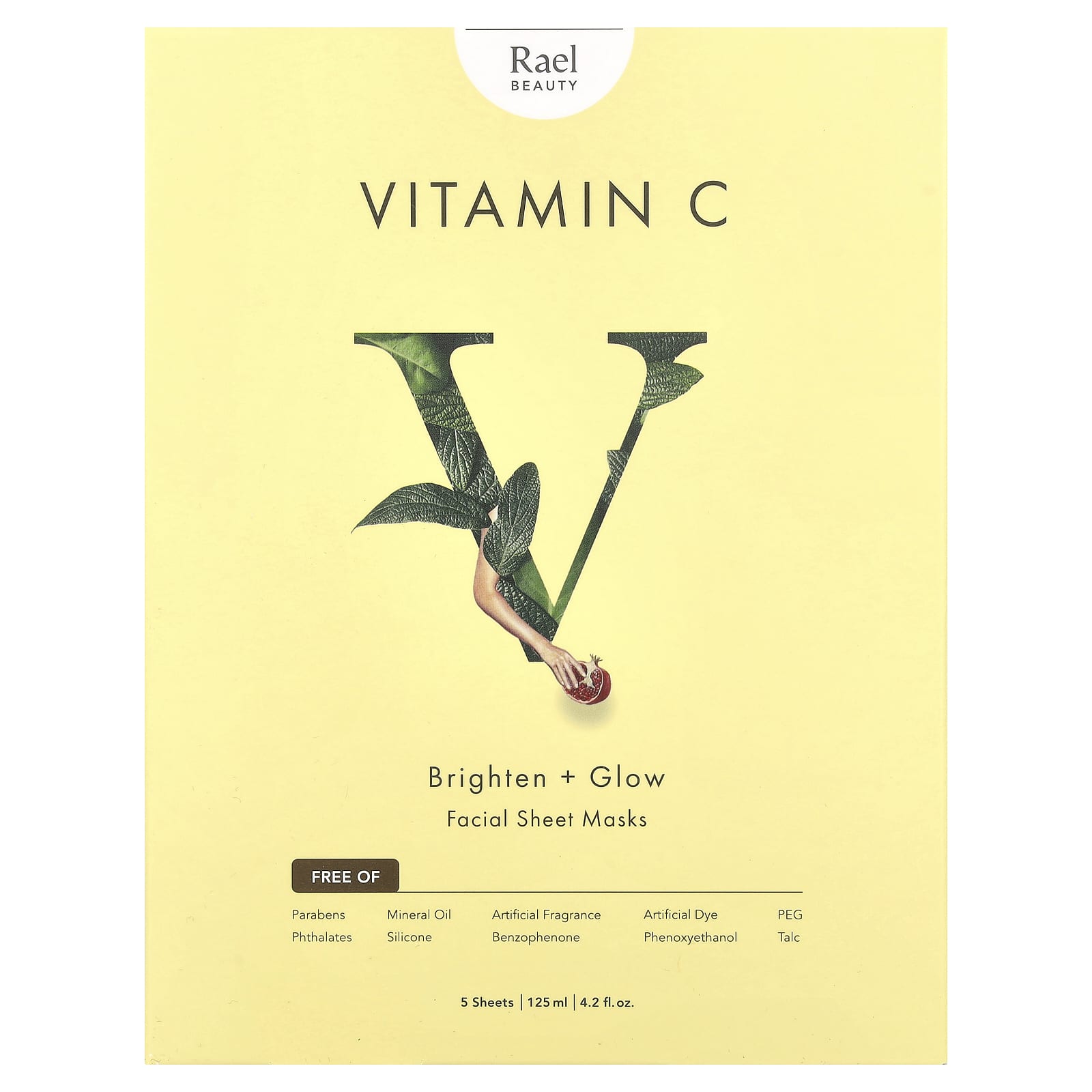 Rael, Vitamin C, Brighten + Glow Facial Beauty Sheet Masks, 5 Sheets, 0.84 fl oz (25 ml) Each - Image 2