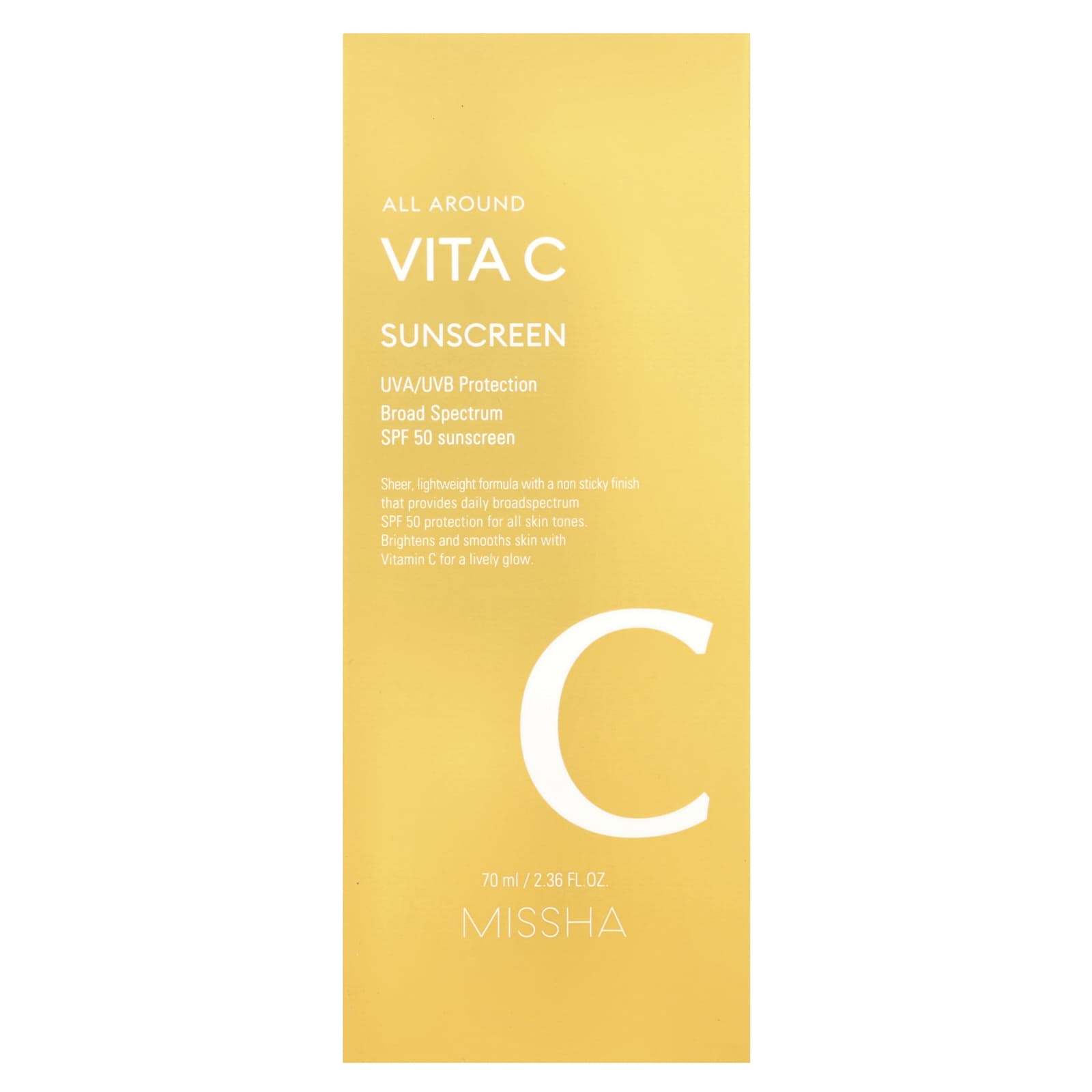 Missha, All Around Vita C Sunscreen, SPF 50, 2.36 fl oz (70 ml) - Image 2