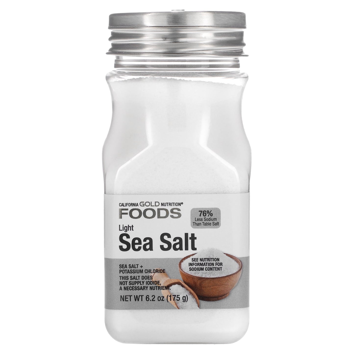 California Gold Nutrition Light Sea Salt, 76% Less Sodium - 6.2oz - Image 1