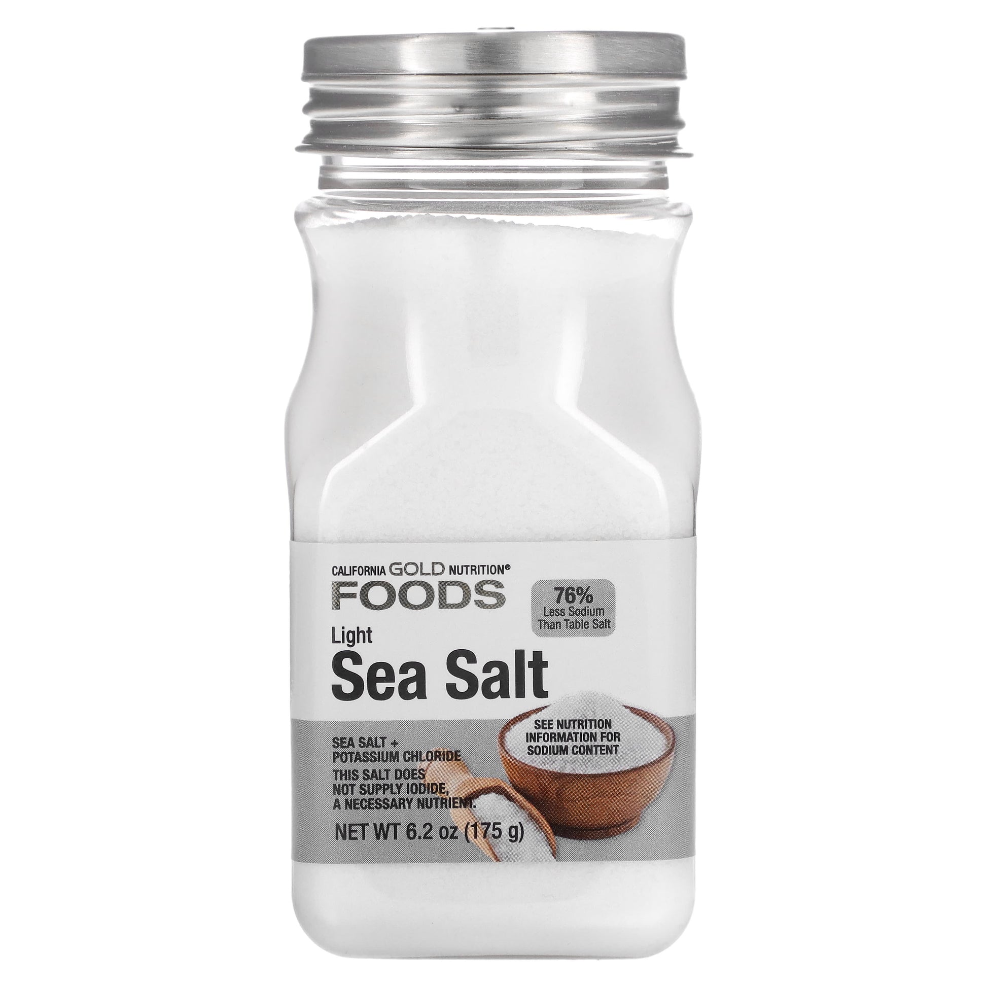 California Gold Nutrition Light Sea Salt, 76% Less Sodium - 6.2oz - Image 1