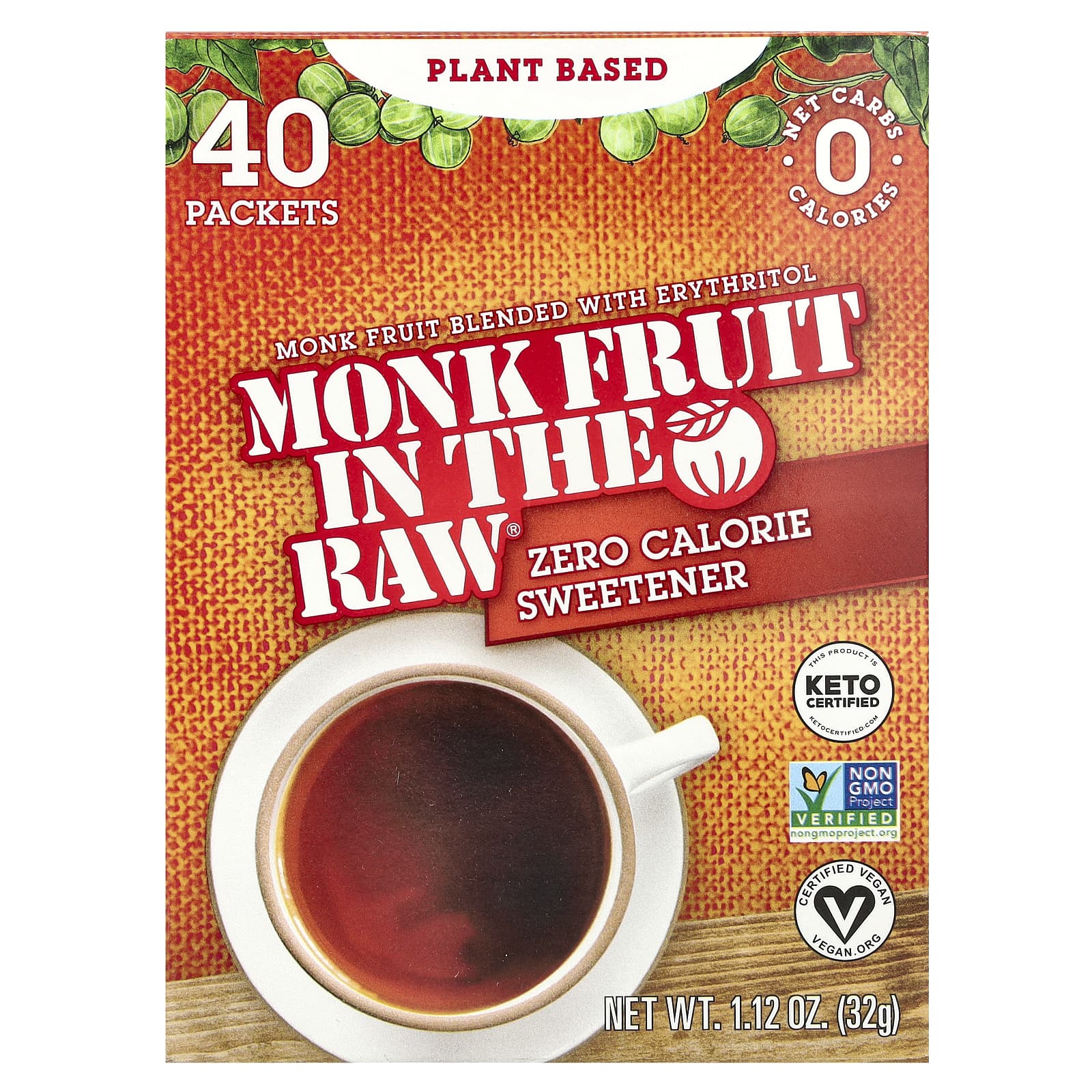 Zero-Calorie Monk Fruit Sweetener by In the Raw - 40 Packets - Image 1
