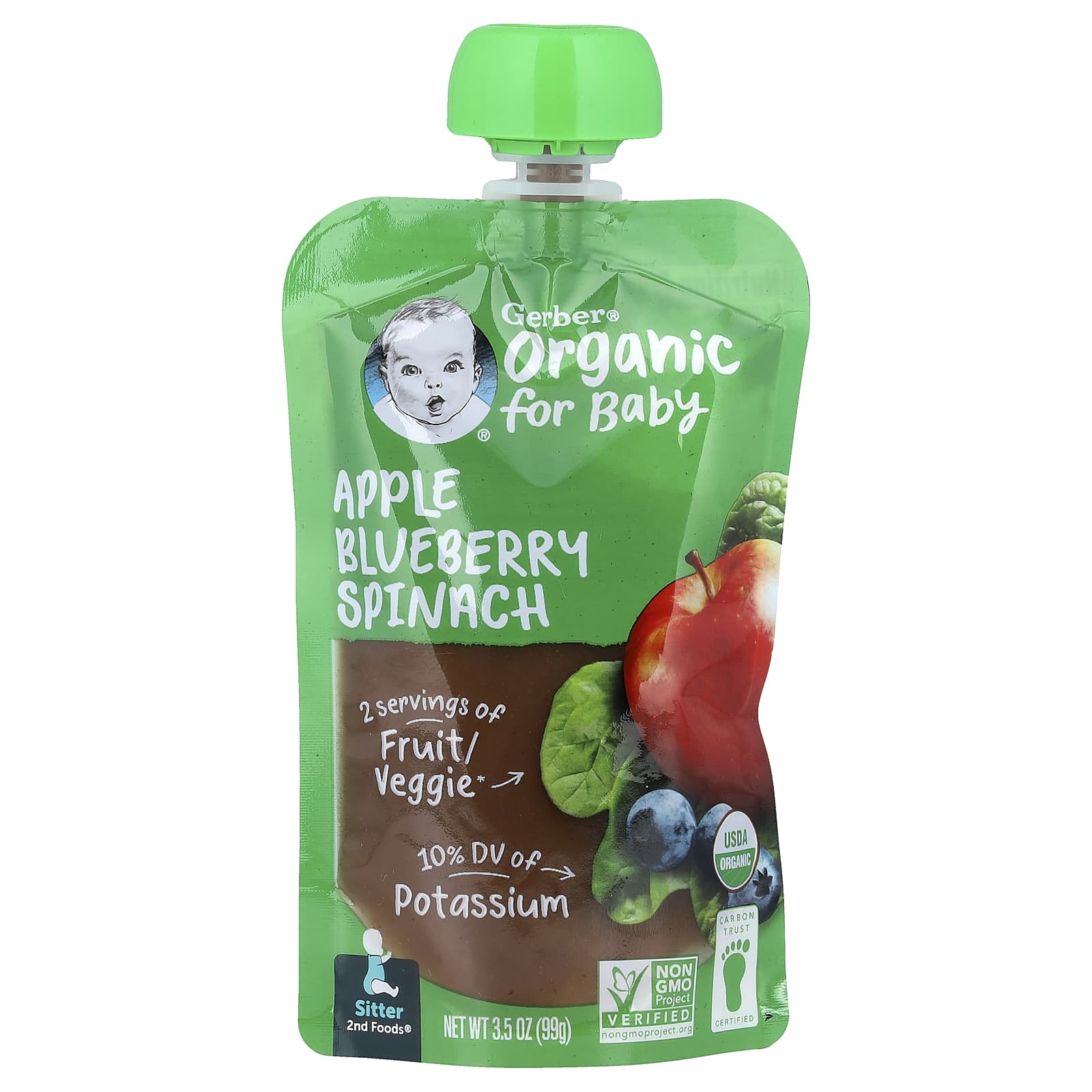 Gerber Organic Baby Food 2nd Foods Apple Blueberry Spinach - Image 1