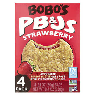 Vegan PB&J Oat Bars by Bobo's - 4 Pack, Gluten-Free, 2.1 oz each
