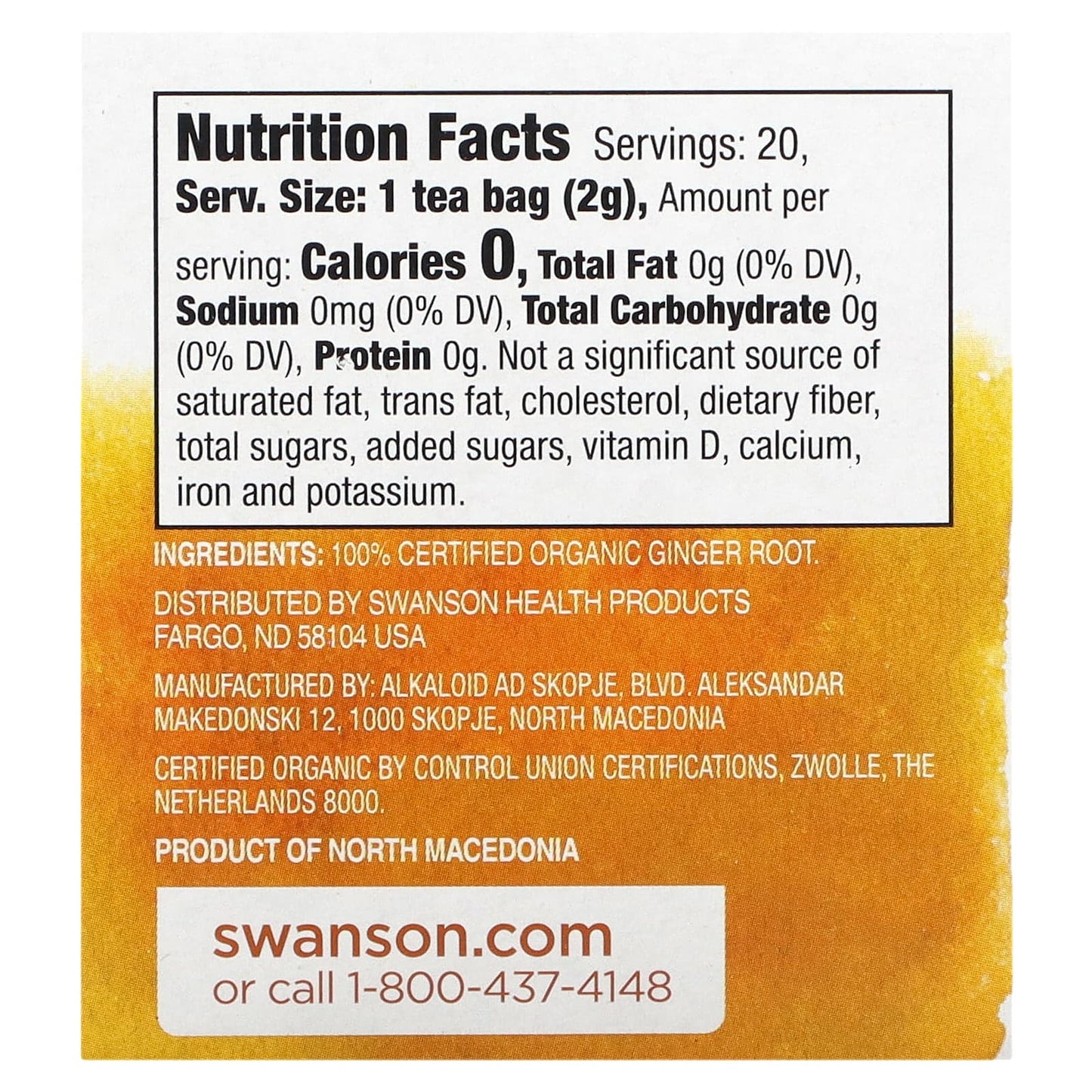 Swanson, 100% Organic Ginger Root Tea, Caffeine-Free, 20 Tea Bags, 1.4 oz (40 g) - Image 2