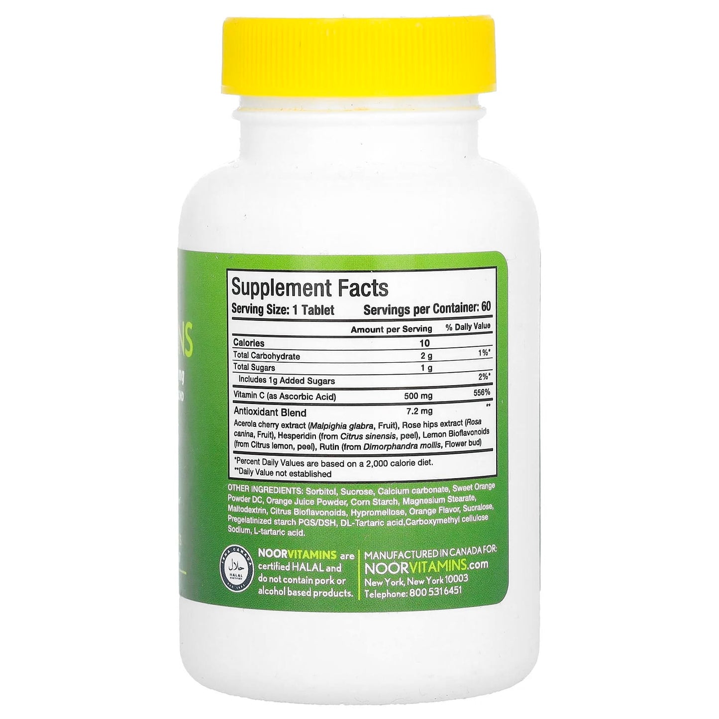 Noor Vitamins, Vitamin C with Antioxidant Blend, Orange , 500 mg , 60 Chewable Tablets - Image 2