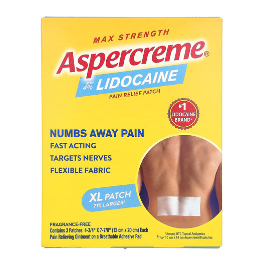 Aspercreme Pain Relief Patches with 4% Lidocaine, Max Strength, XL, Fragrance-Free - Image 1