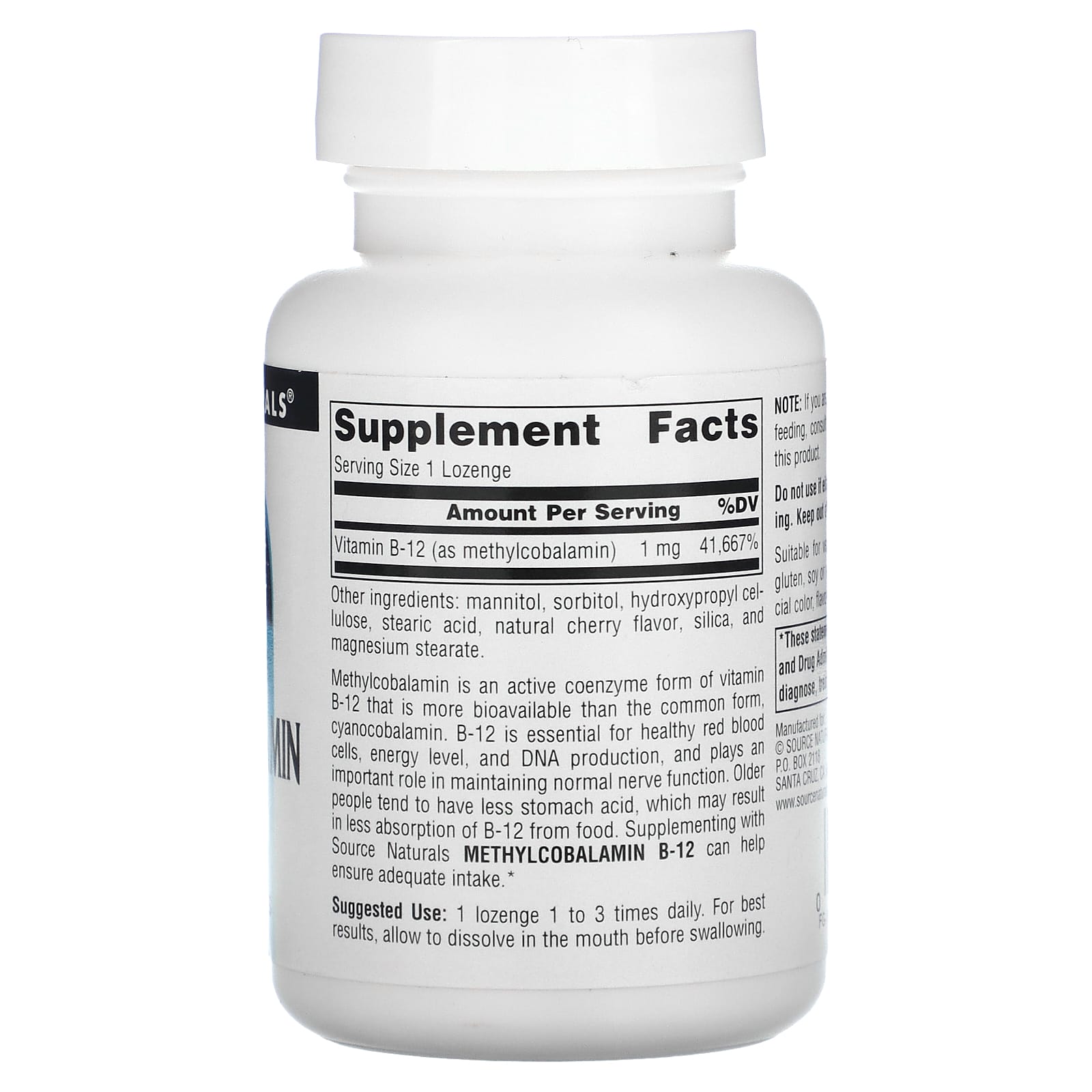 Source Naturals, MethylCobalamin Vitamin B12, Cherry, 1 mg, 240 Lozenges - Image 2