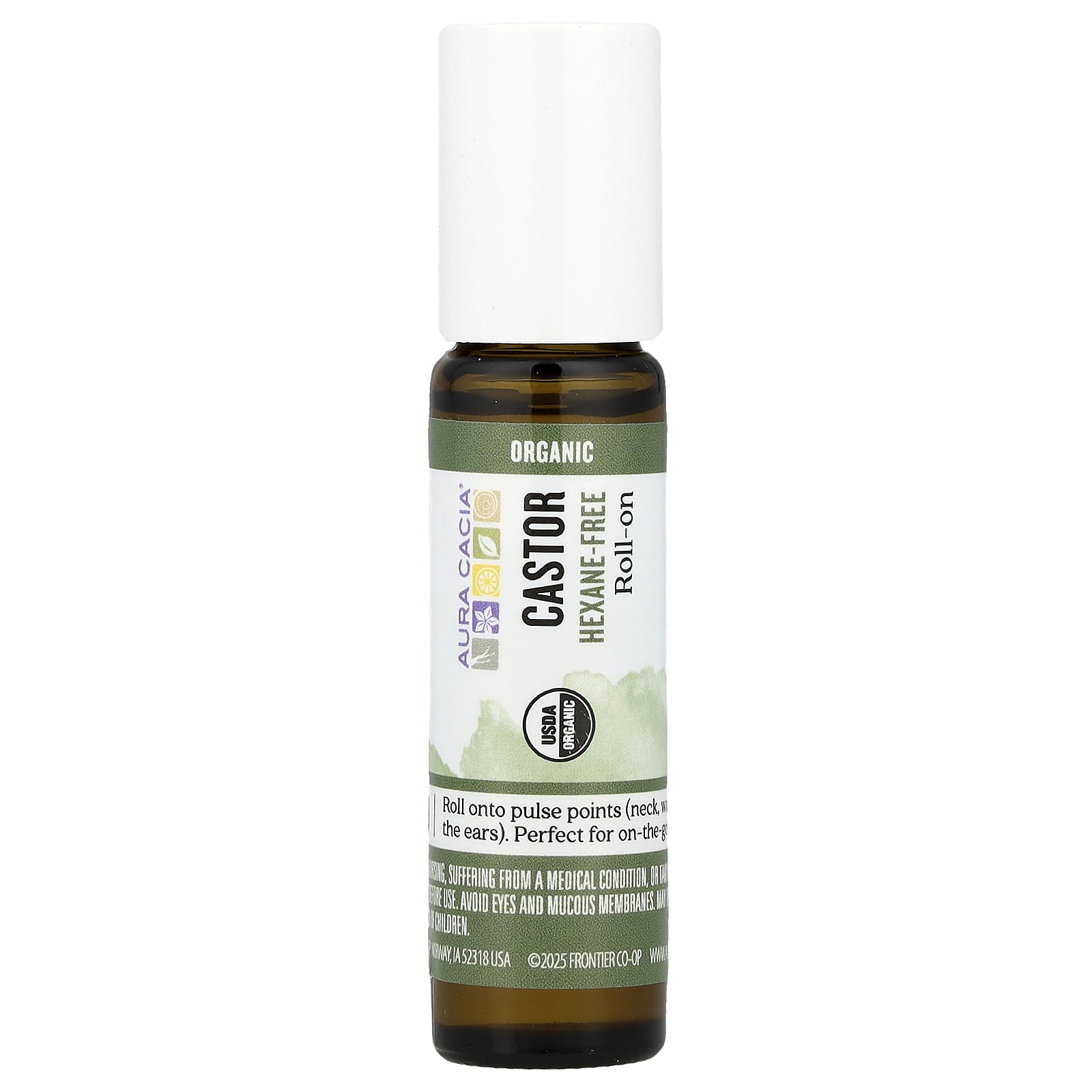 Aura Cacia Organic Castor Oil Roll-On, 0.31 fl oz, Hexane-Free - Image 1