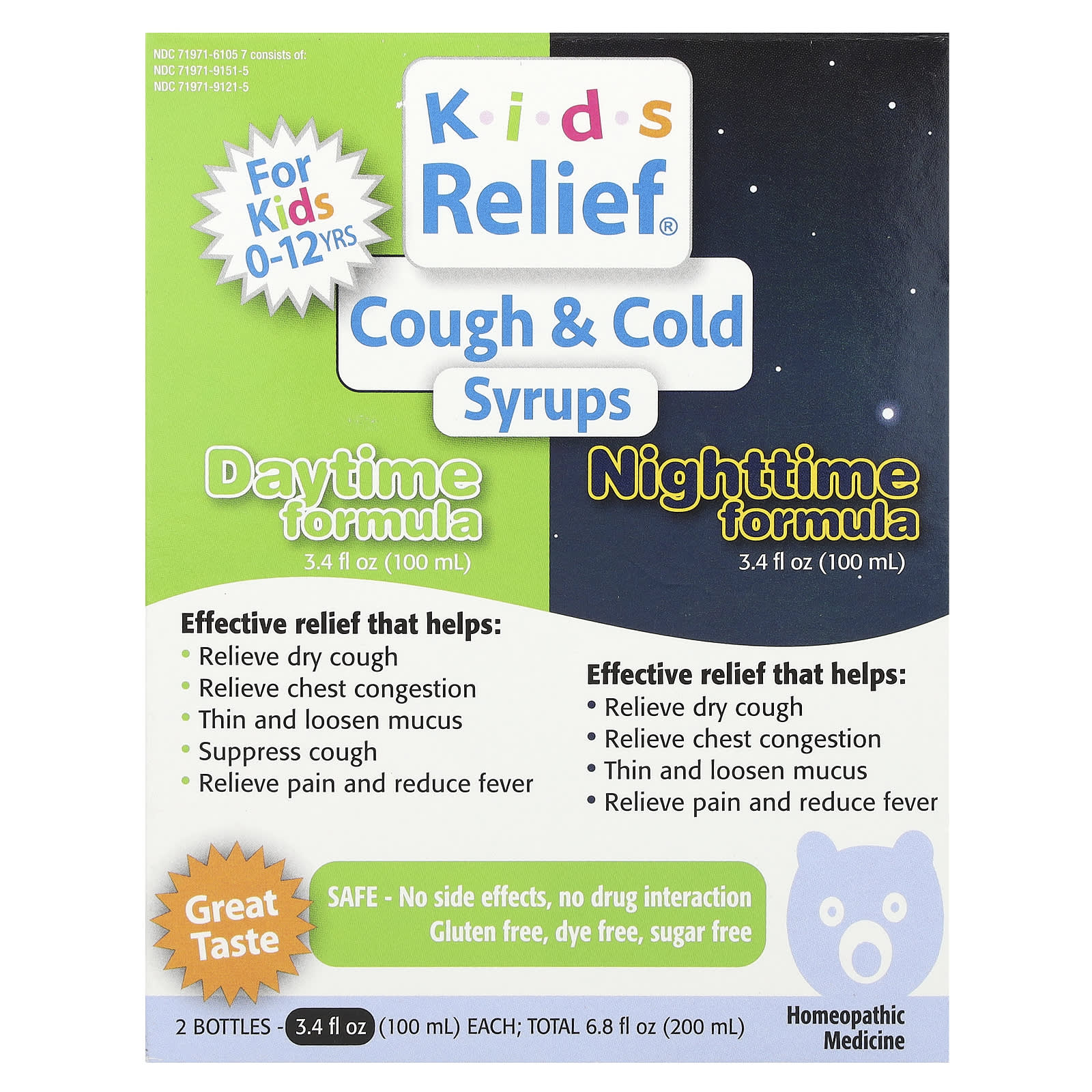 Homeolab USA Kids Relief Syrups - Daytime & Nighttime Formula for Cough & Cold - Image 1