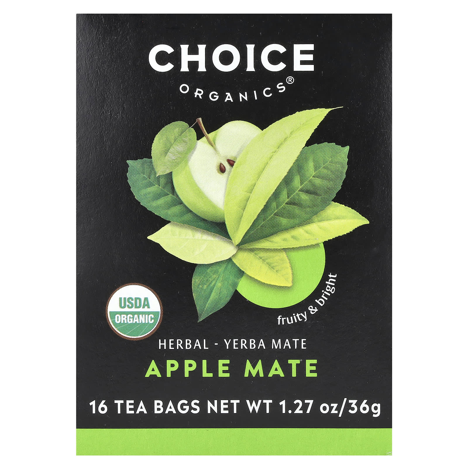 Organic Yerba Mate Tea, Apple Mate, USDA Certified, 16 Tea Bags - Image 1