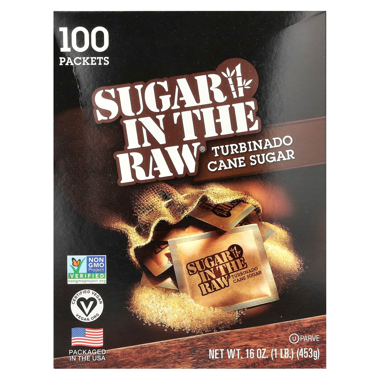 Sugar In The Raw, Turbinado Cane Sugar, Non-GMO, 100 Packets, 16 oz - Image 1