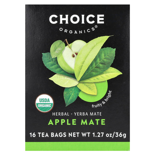 Organic Yerba Mate Tea, Apple Mate, USDA Certified, 16 Tea Bags - Image 1