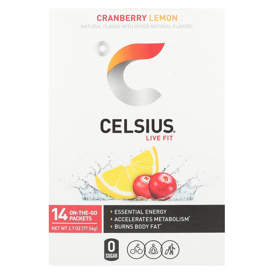 Celsius Live Fit Cranberry Lemon Energy Drink, 14 Packets, Gluten Free, Vegan - Image 1