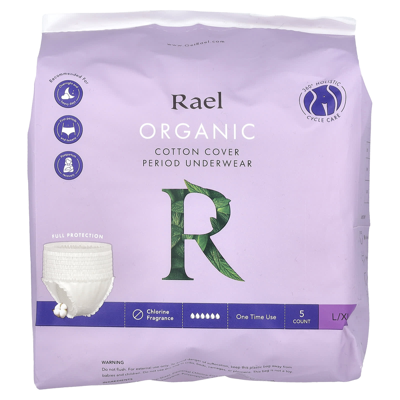 Rael, Organic Cotton Cover Period Underwear, L/XL , 5 Count - Image 1