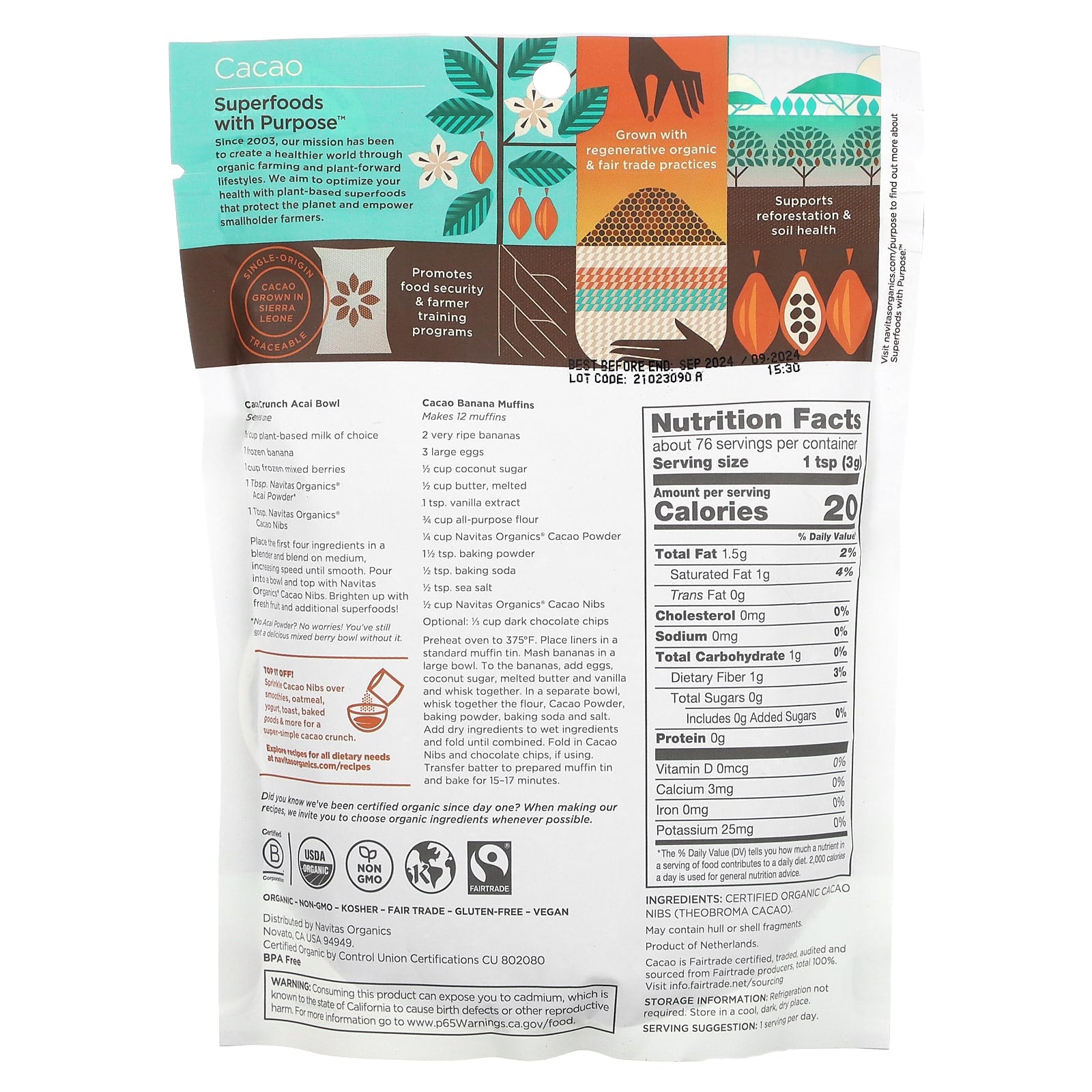 Navitas Organics, Organic Cacao Nibs, Unsweetened, 8 oz (227 g) - Image 2