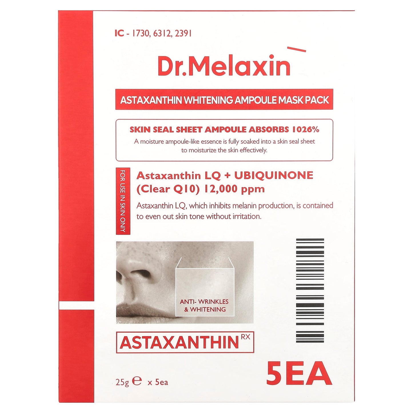 AstaxanthinRX Whitening Beauty Mask Pack by Dr.Melaxin - 5 Sheets - Image 2
