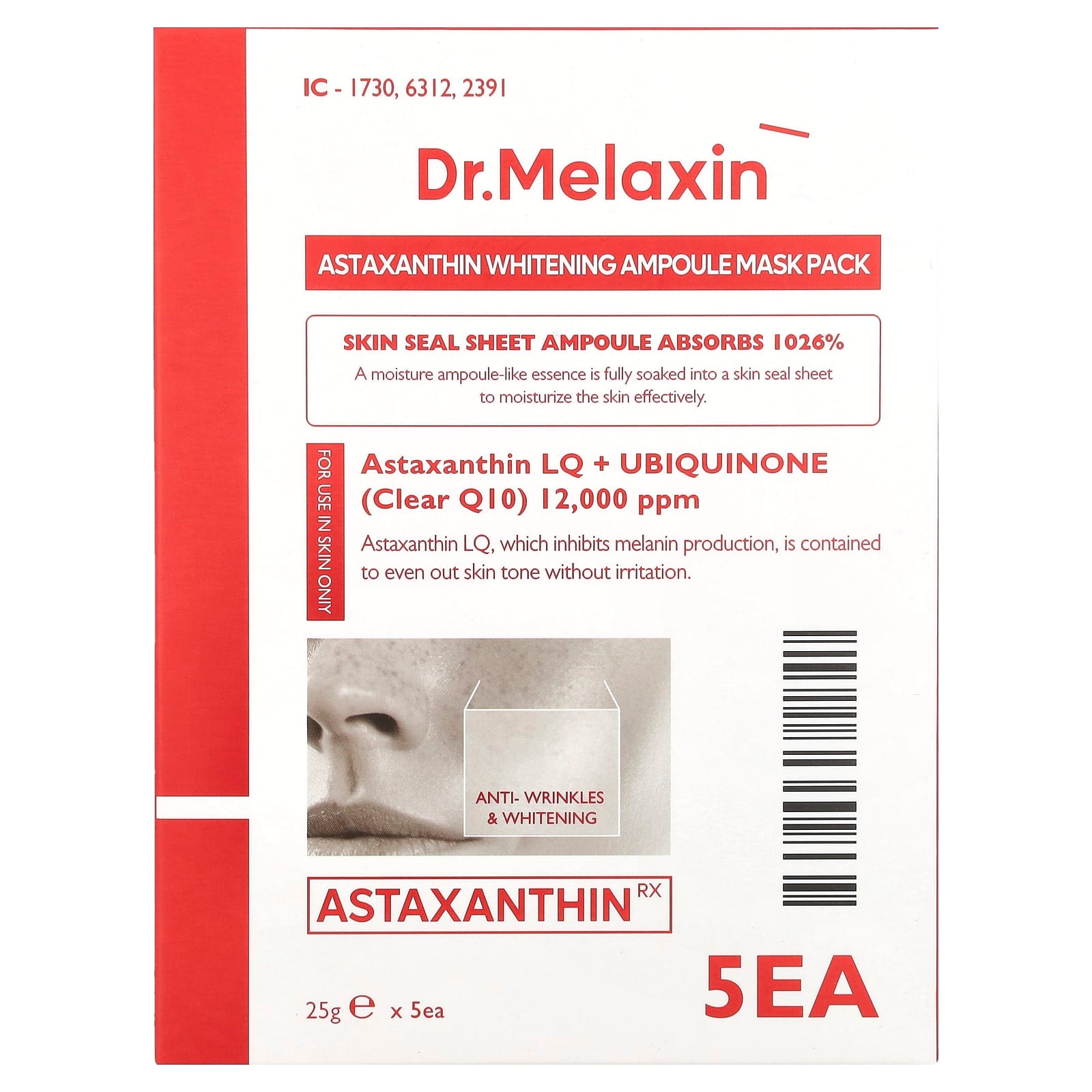 AstaxanthinRX Whitening Beauty Mask Pack by Dr.Melaxin - 5 Sheets - Image 2