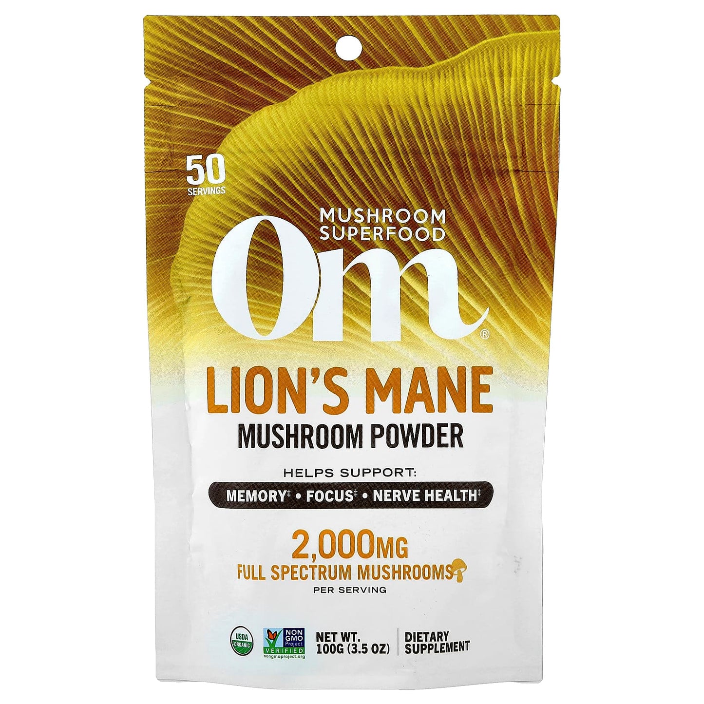 Om Mushrooms, Lion's Mane, Mushroom Powder, 3.5 oz (100 g) - Image 1