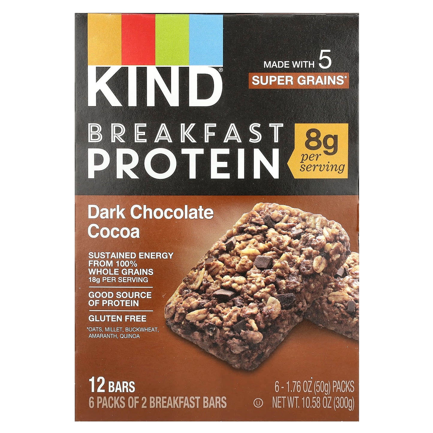 KIND Bars, Breakfast Protein Bars, Dark Chocolate Cocoa, 6 Packs, 1.76 oz (50 g) Each - Image 1
