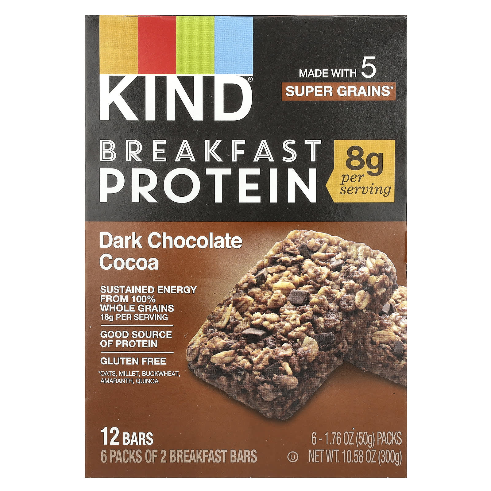 KIND Bars, Breakfast Protein Bars, Dark Chocolate Cocoa, 6 Packs, 1.76 oz (50 g) Each - Image 1