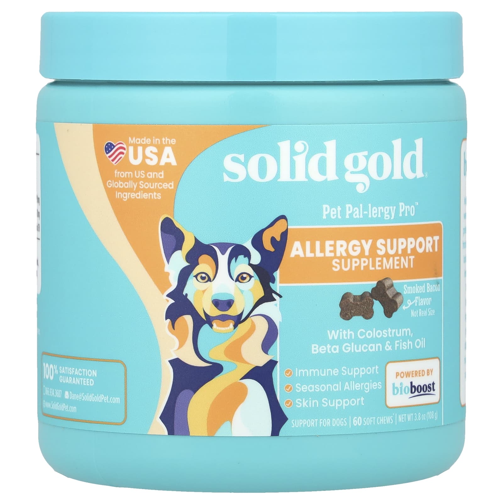 Solid Gold, Pet Pal-Lergy Pro™, Allergy Support Supplement, For Dogs, Smoked Bacon, 60 Soft Chews, 3.8 oz (108 g) - Image 1