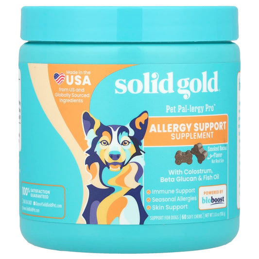 Solid Gold, Pet Pal-Lergy Pro™, Allergy Support Supplement, For Dogs, Smoked Bacon, 60 Soft Chews, 3.8 oz (108 g) - Image 1