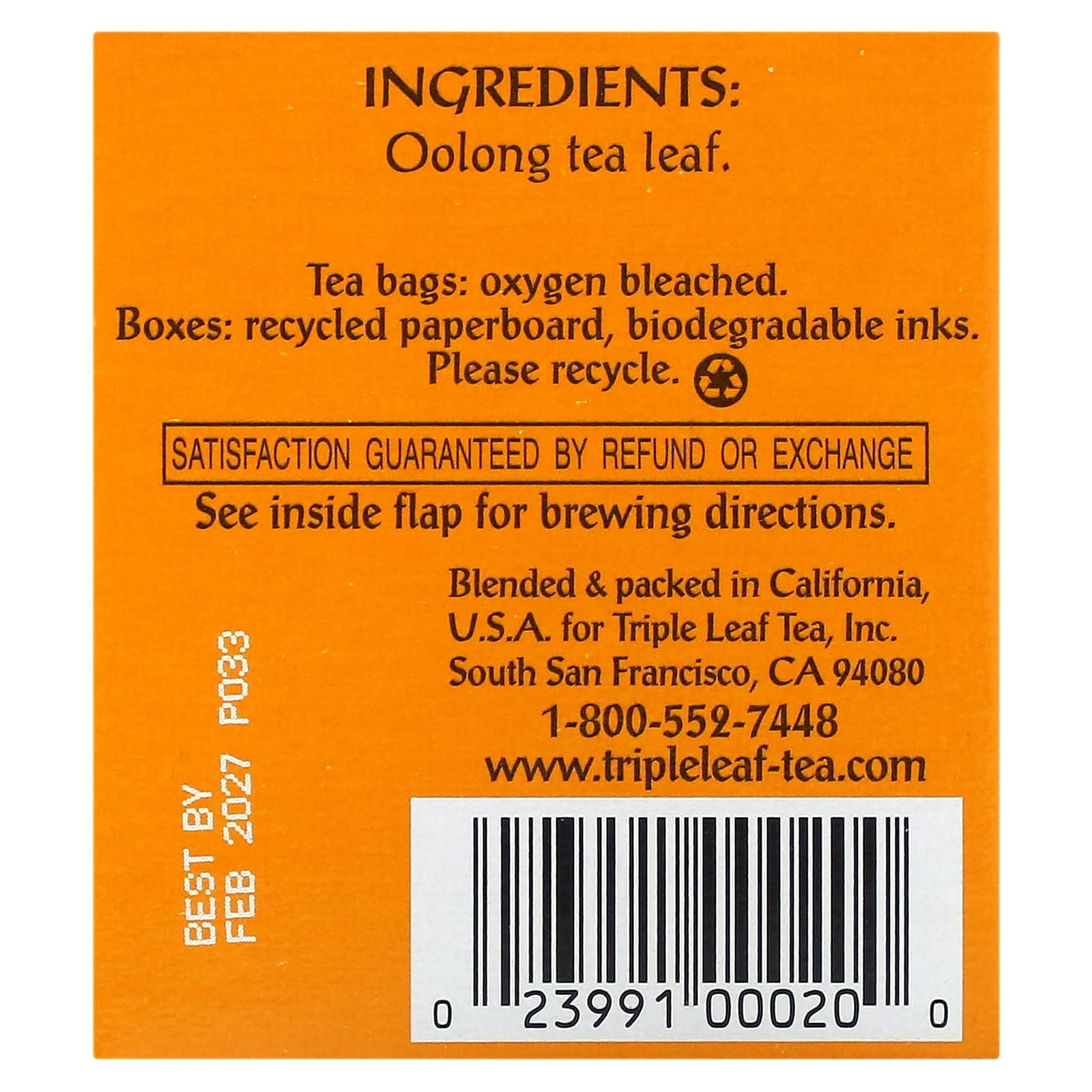 Triple Leaf Tea, Wulong Oolong Tea, 20 Tea Bags, 1.34 oz (38 g) - Image 2