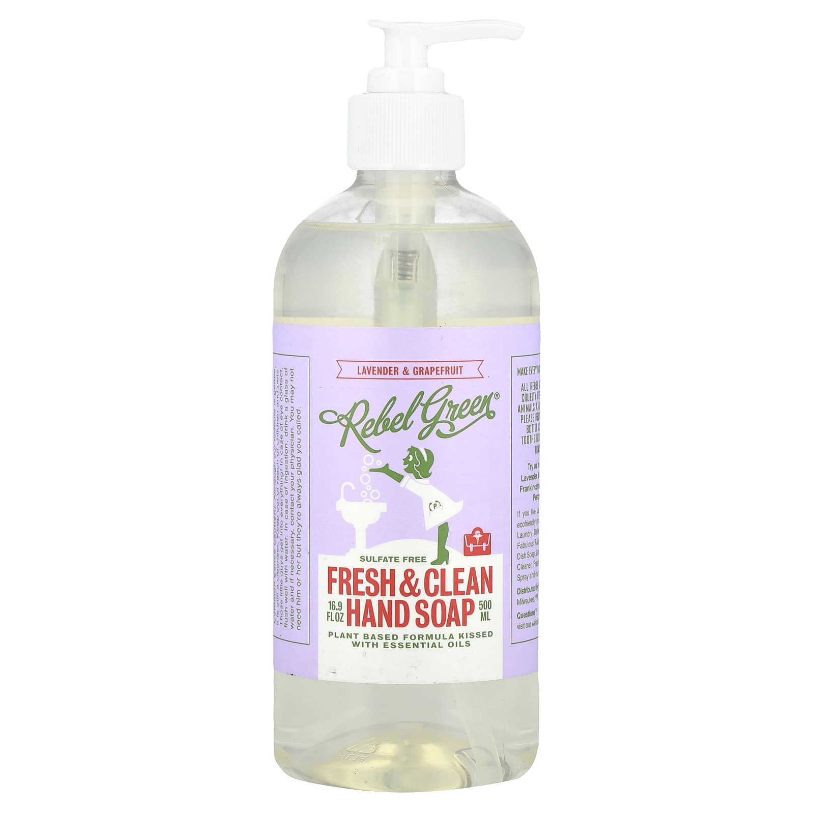 Rebel Green, Fresh & Clean Hand Soap, Lavender & Grapefruit, 16.9 fl oz (500 ml) - Image 1