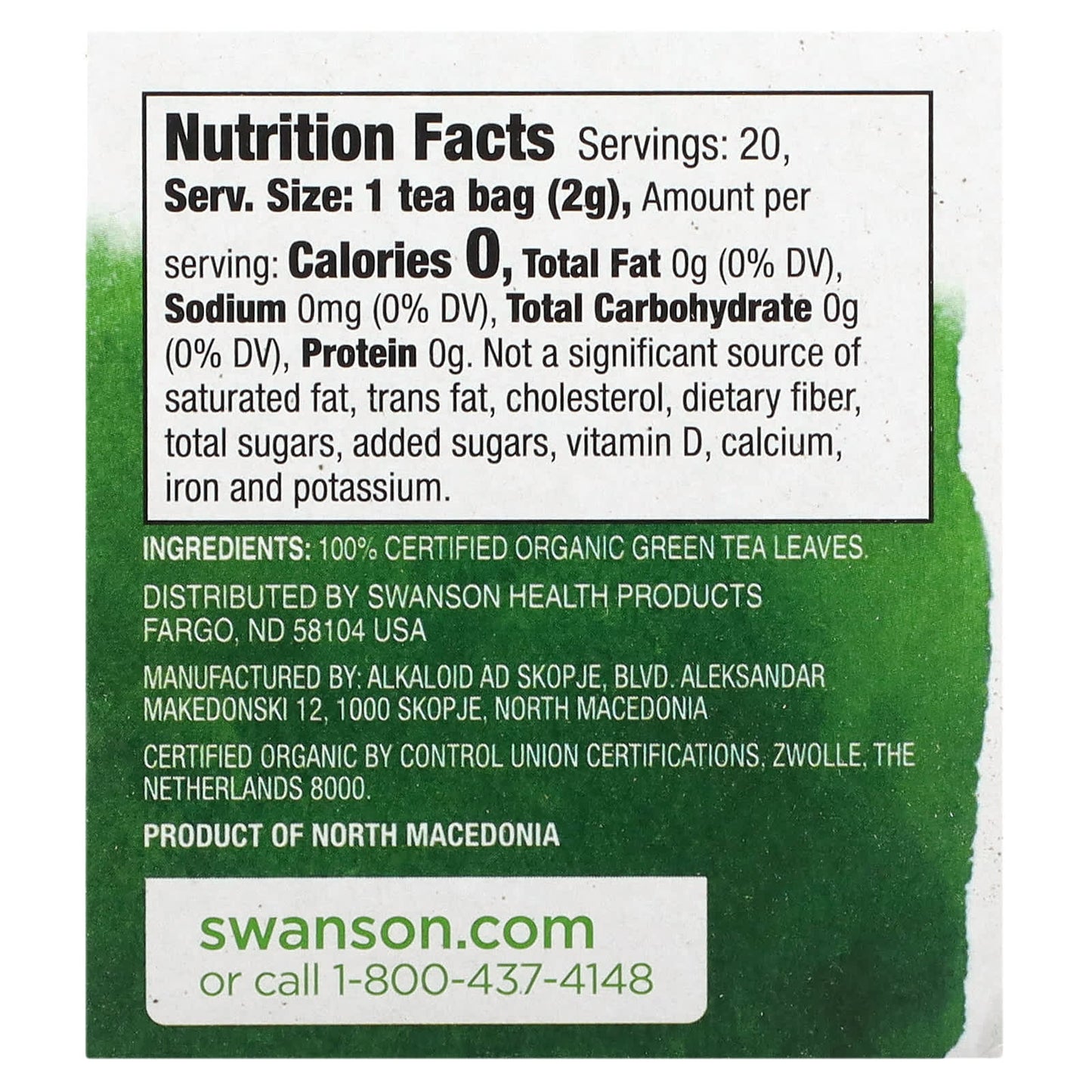 Swanson, 100% Organic Green Tea, 20 Tea Bags, 1.4 oz (40 g) - Image 2