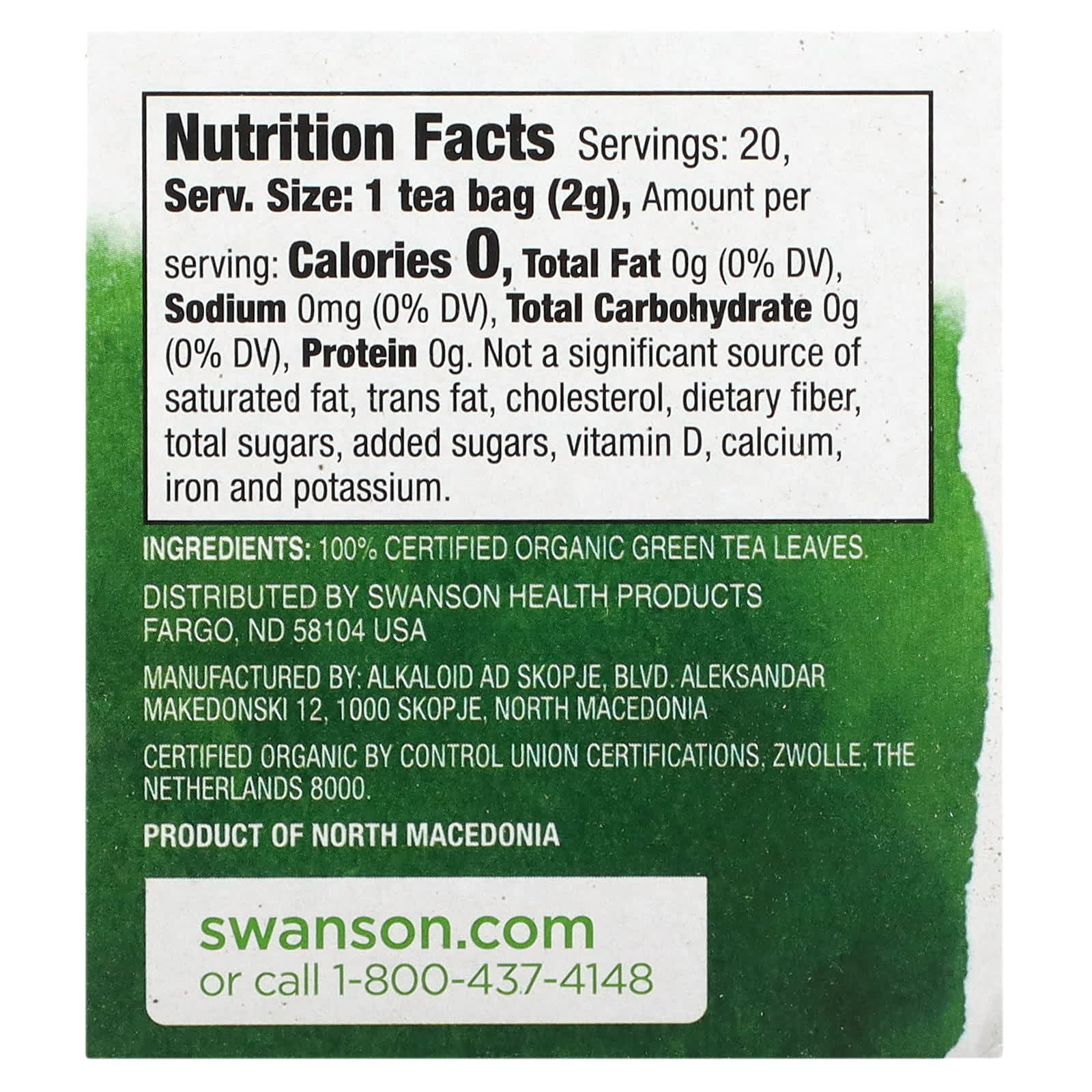 Swanson, 100% Organic Green Tea, 20 Tea Bags, 1.4 oz (40 g) - Image 2