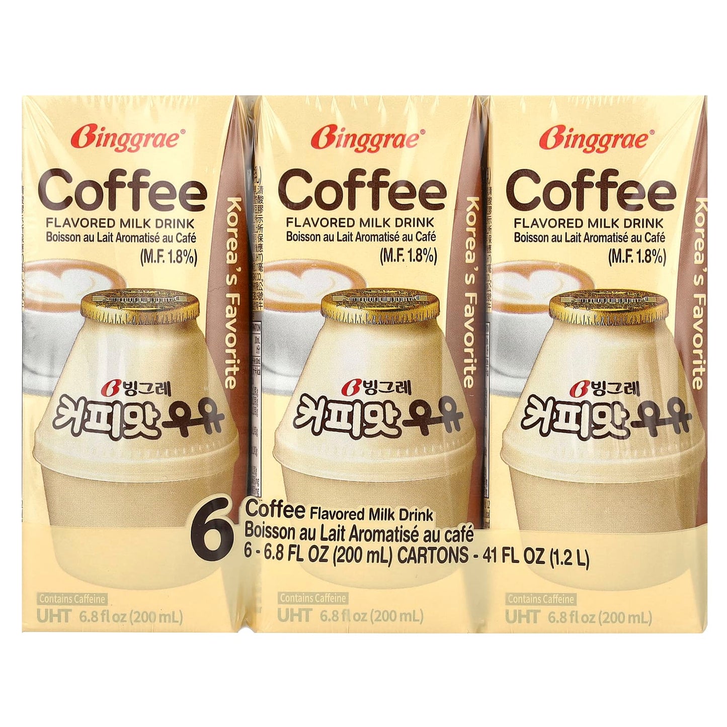 Binggrae Coffee Flavored Milk Drink, 6 Pack, 6.8 oz Each - Image 1