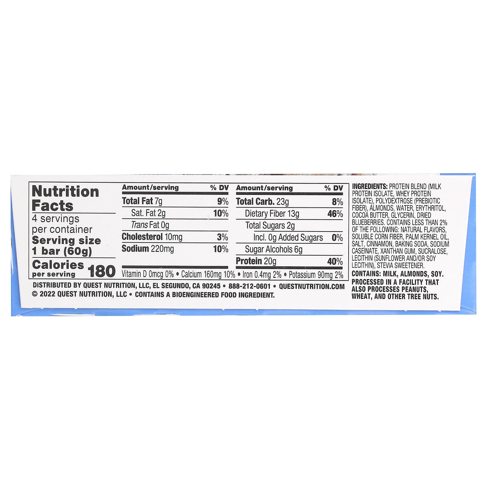 Quest Nutrition, Protein Bar, Blueberrry Muffin , 4 Bars, 2.12 oz (60 g) Each - Image 2