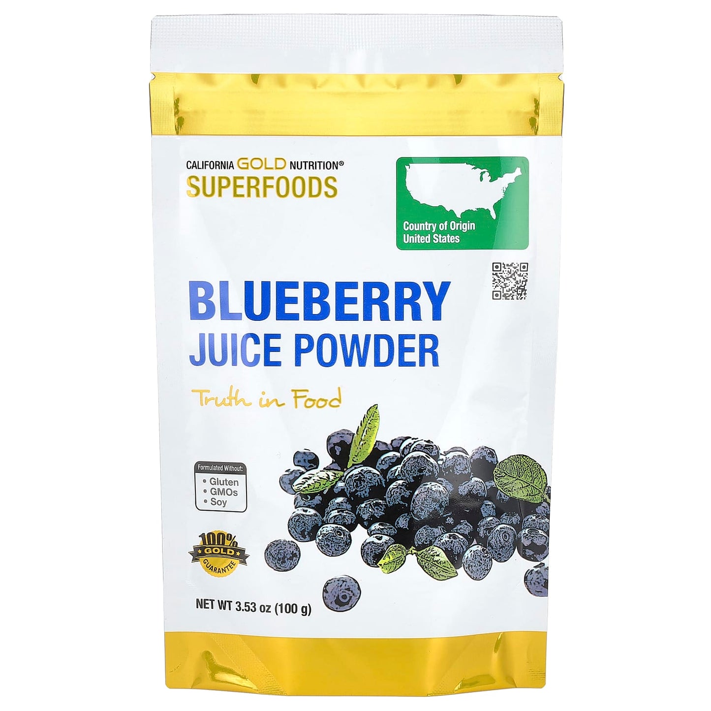 California Gold Nutrition Superfoods Blueberry Juice Powder, 100g - Image 1