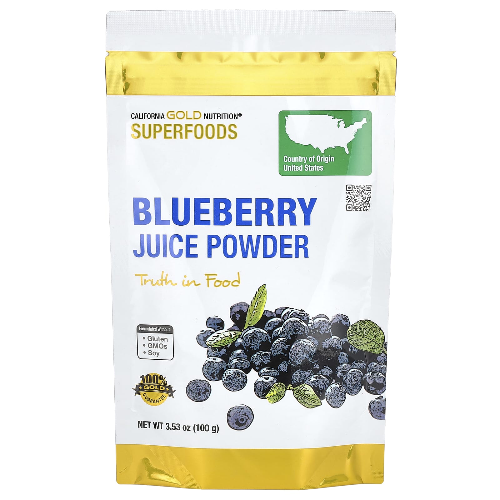 California Gold Nutrition Superfoods Blueberry Juice Powder, 100g - Image 1