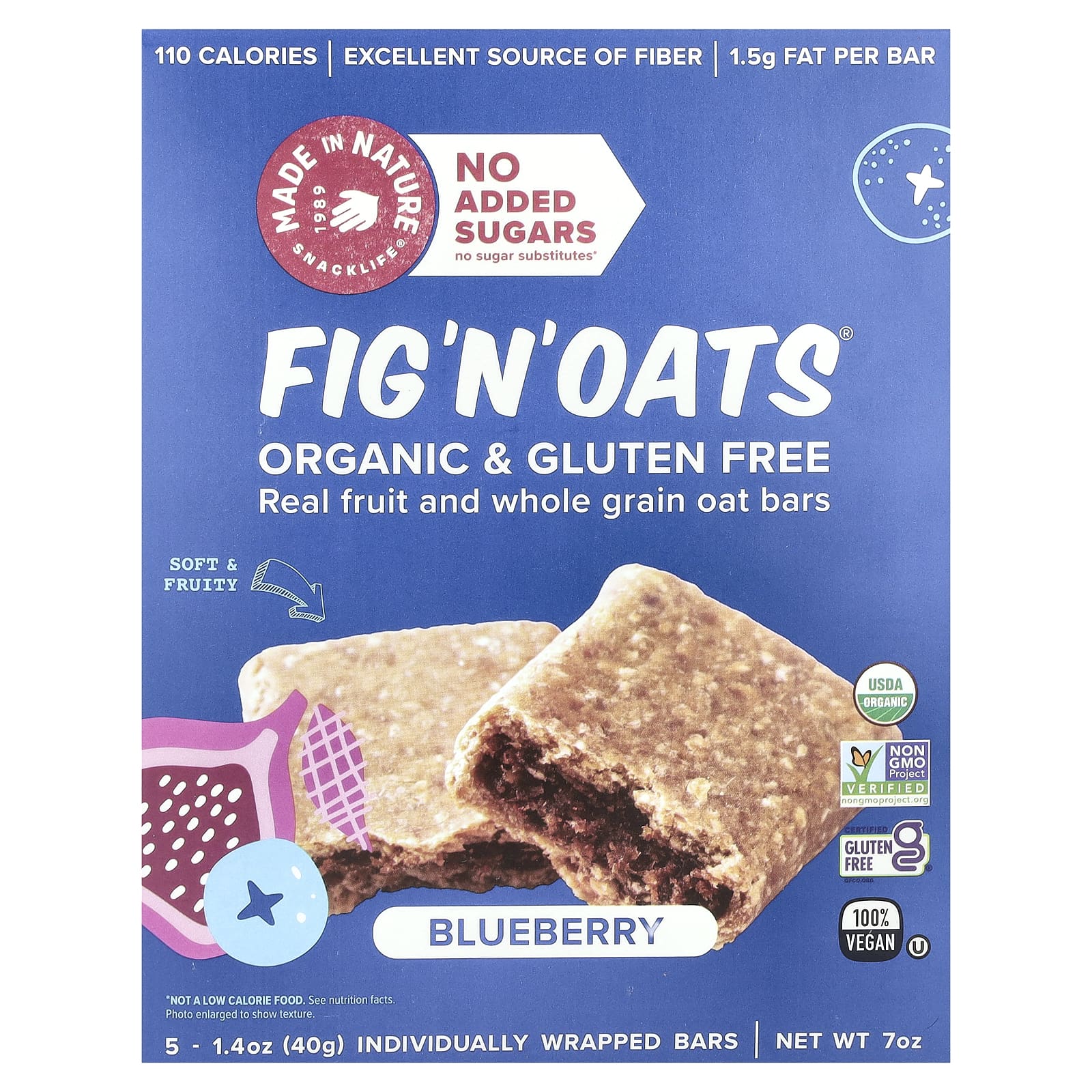 Made in Nature, Fig 'N' Oats®, Blueberry, 5 Individually Wrapped Bars, 1.4 oz (40 g) Each - Image 1