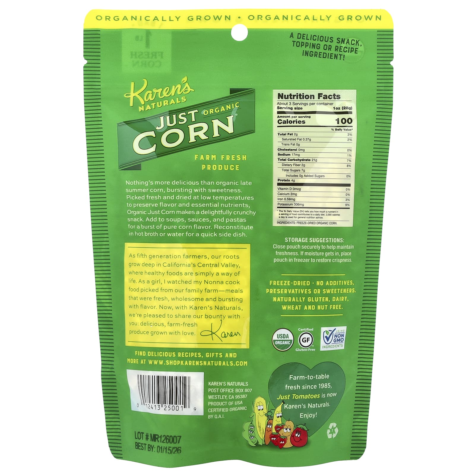 Karen's Naturals, Organic Just Corn®, 3 oz (84 g) - Image 2