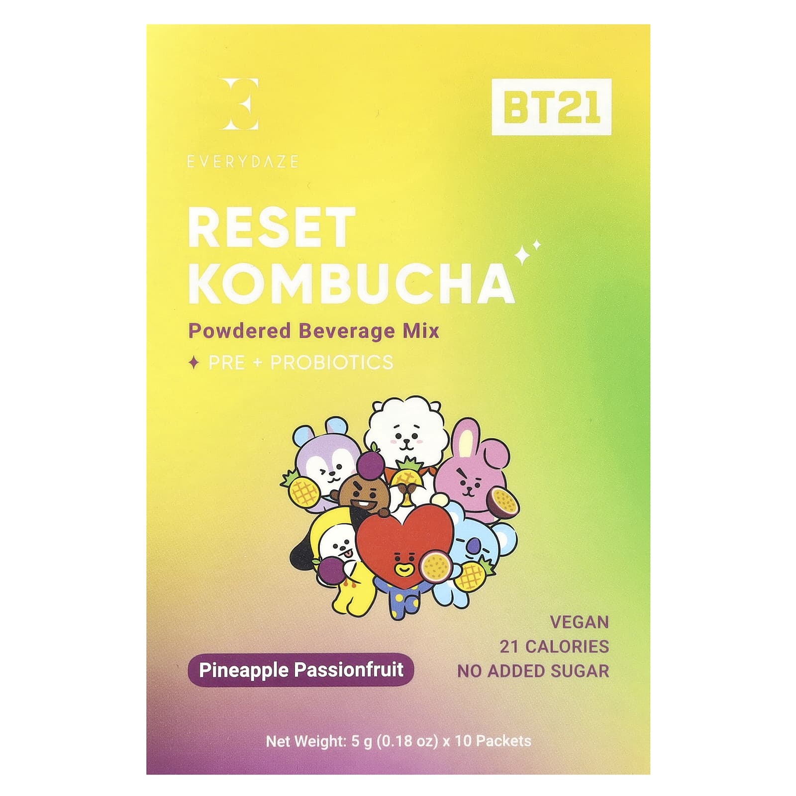 Everydaze Reset Kombucha Powder, Pineapple Passionfruit, 10 Packets, Vegan Probiotics - Image 1
