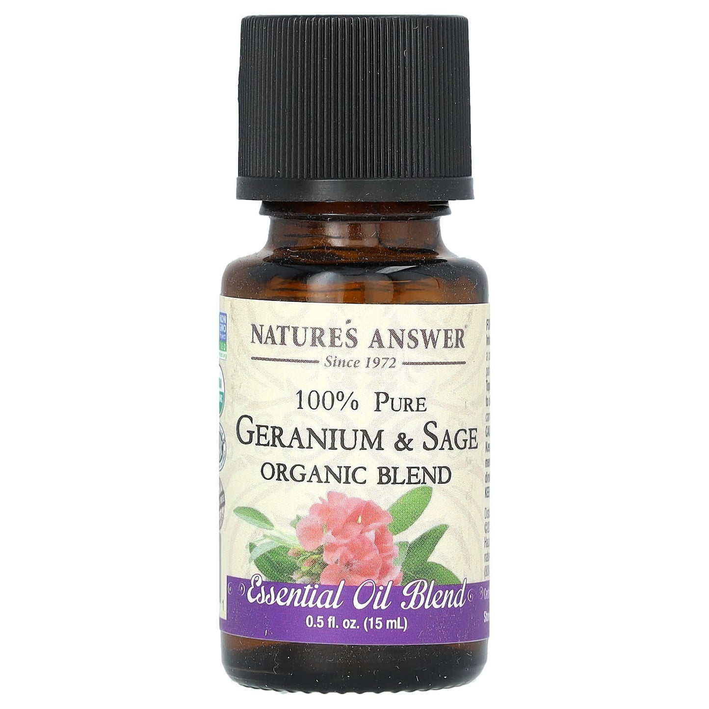 Nature's Answer, 100% Pure Organic Essential Oil Blend, Geranium & Sage, 0.5 fl oz (15 ml) - Image 1