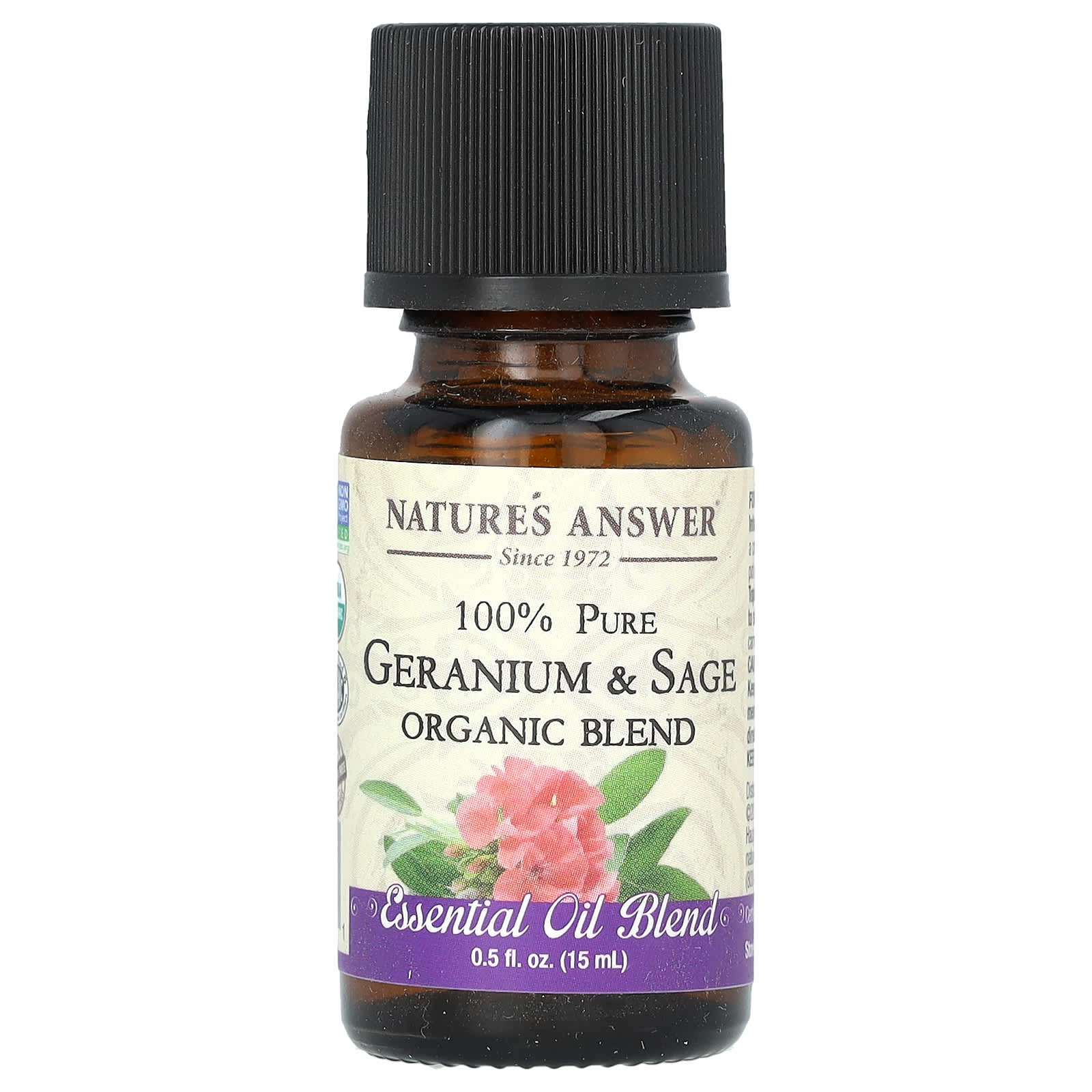 Nature's Answer, 100% Pure Organic Essential Oil Blend, Geranium & Sage, 0.5 fl oz (15 ml) - Image 1