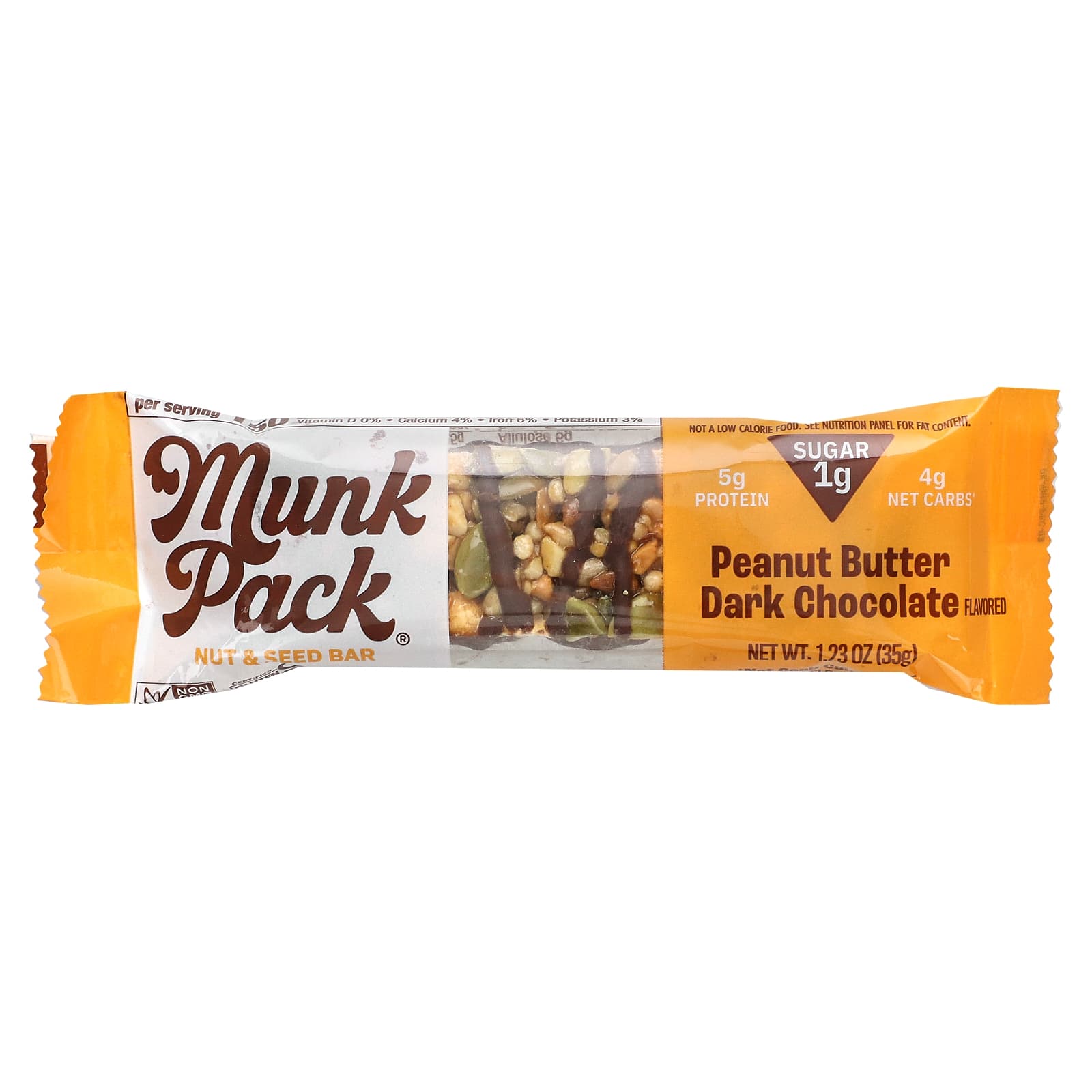 Munk Pack, Nut & Seed Bar, Peanut Butter Dark Chocolate, 1.23 oz (35 g) - Image 1