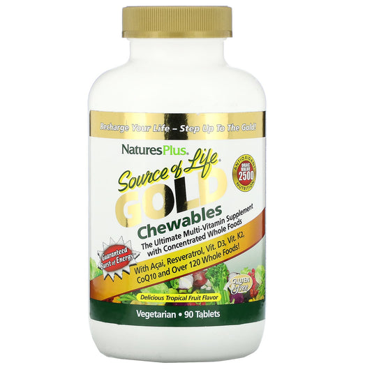NaturesPlus, Source of Life, Gold Chewables, Delicious Tropical Fruit Flavor, 90 Tablets - Image 1