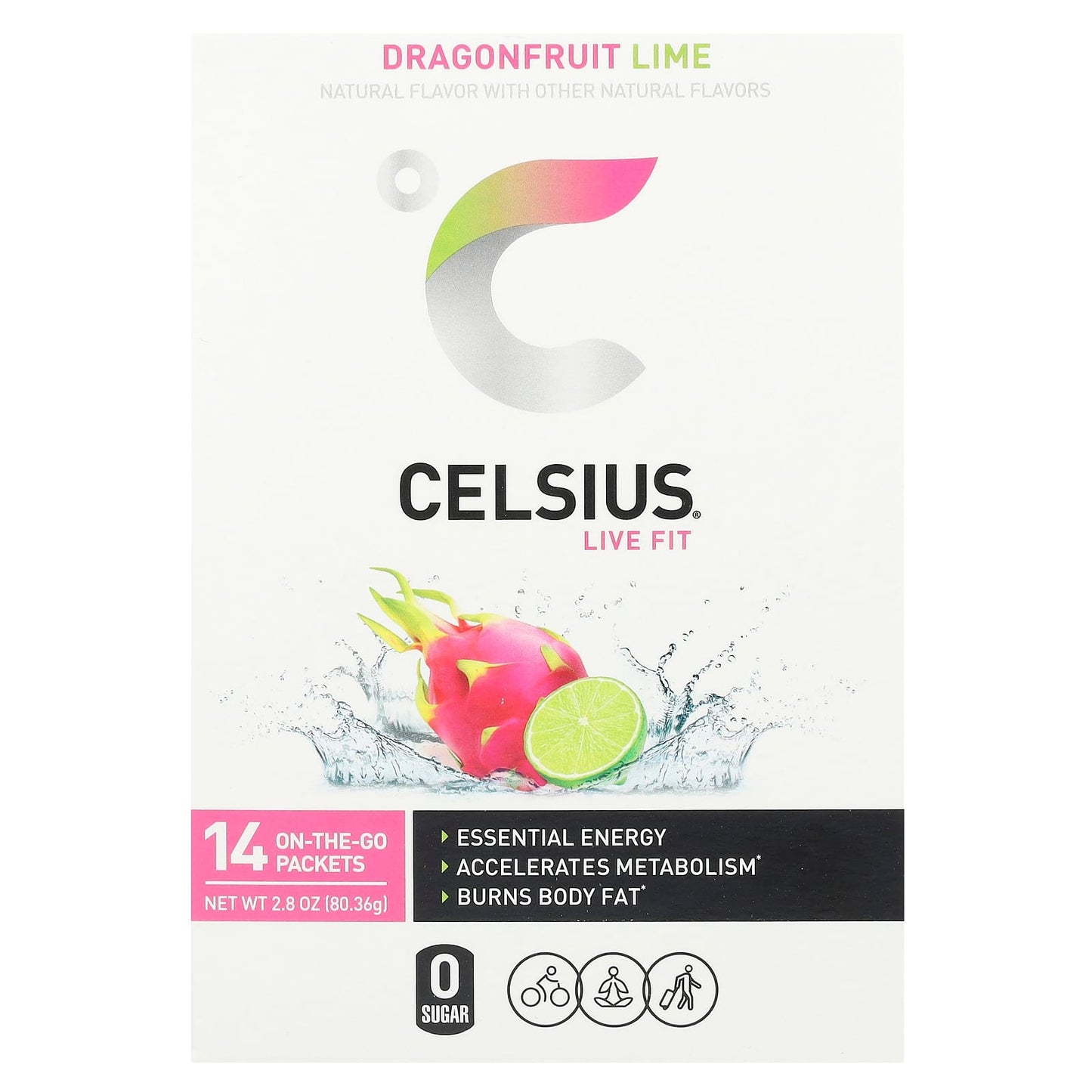 Celsius Dragonfruit Lime Energy Drink Mix, 14 Packets, 0.2 oz Each - Image 1
